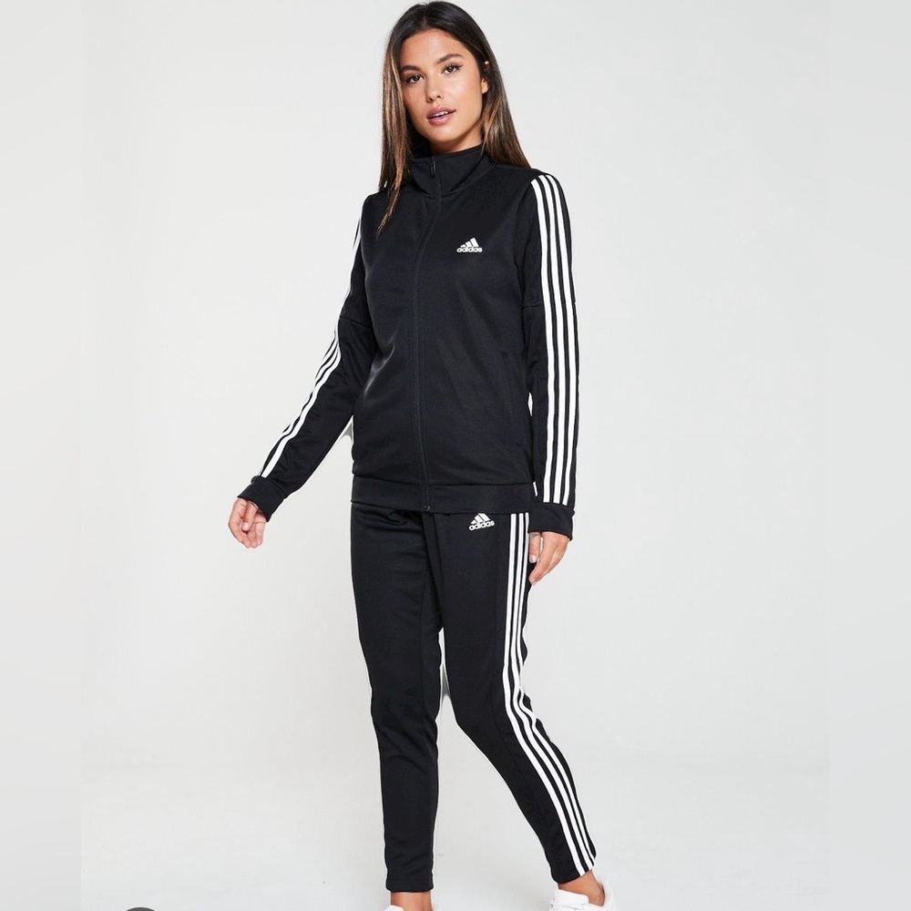 Adidas NWT 3 stripe black track suit women’s Medium